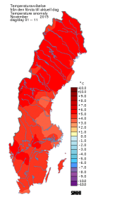 November 1-11, 2015. 3 till 5 grader varmare än normalt, enligt SMHI.